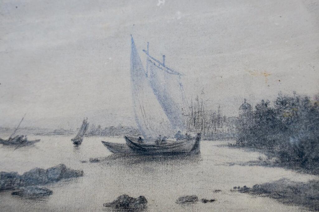 Naval scene: pencil drawing