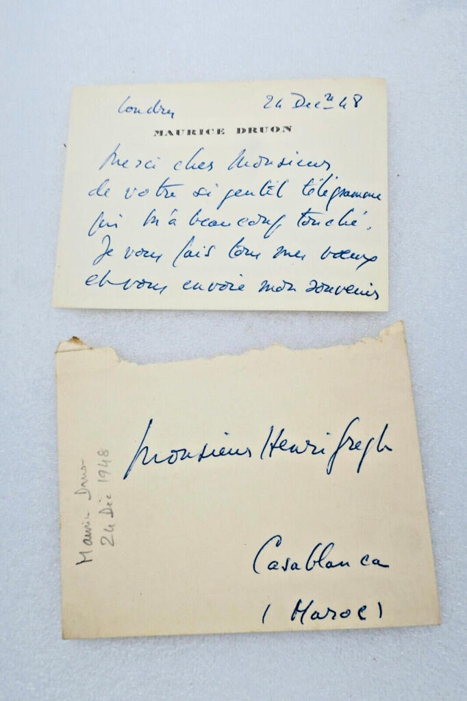 Maurice DRUON carte autographes signée de casablanca