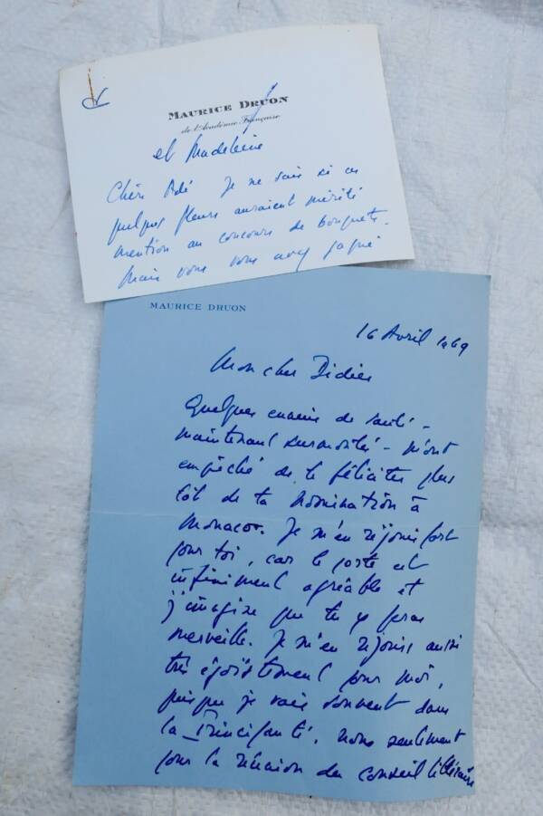 Maurice Druon lettre manuscrite autographe signée