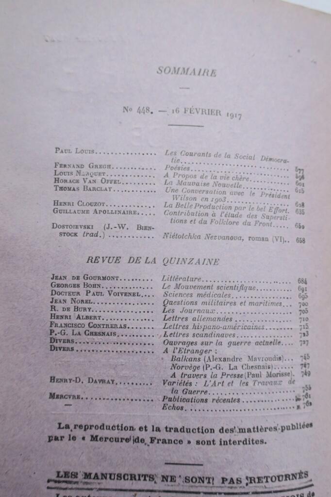 French Mercury literary journal, Apollinaire issue