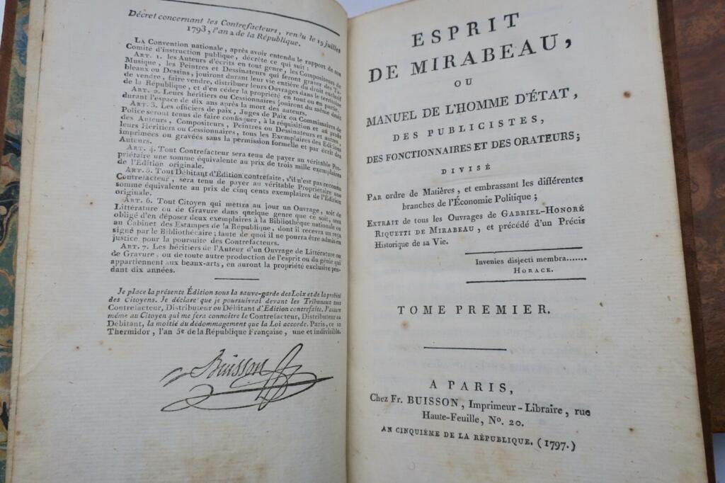 Mirabeau Esprit de Mirabeau ou manuel de l’homme d’état 1797