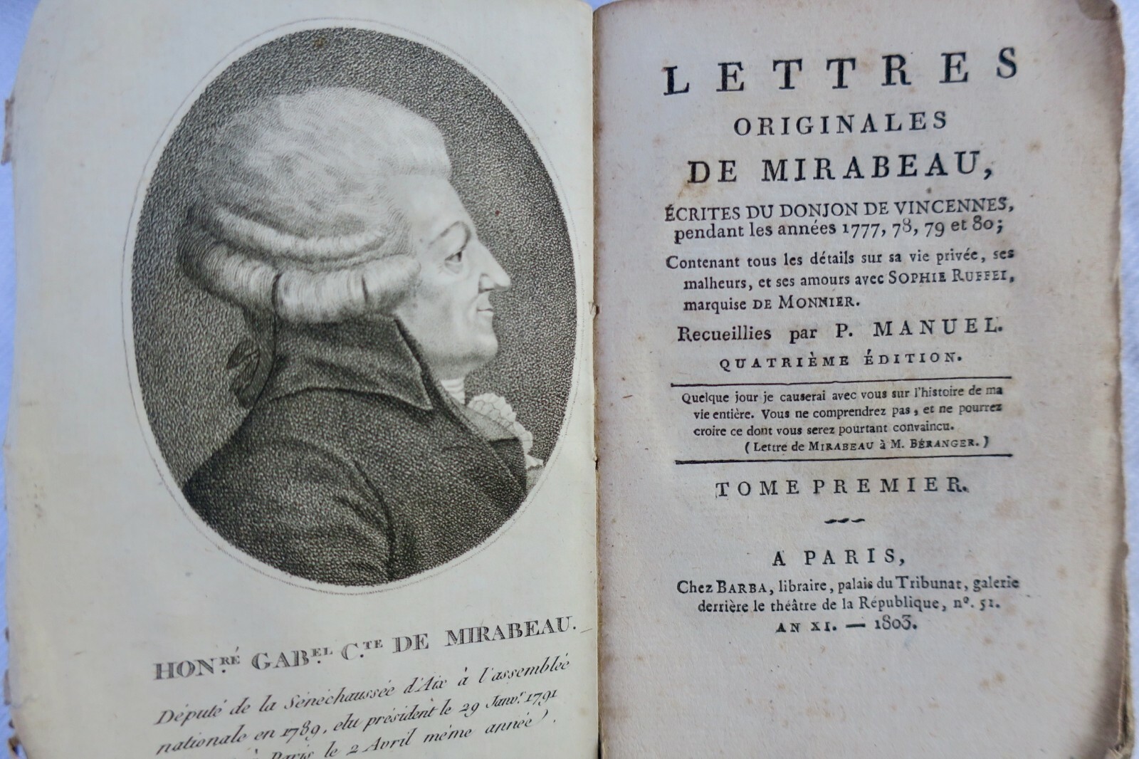 Mirabeau Lettres originales de Mirabeau, écrites du donjon de Vincennes 1803 – Image 3