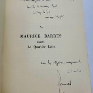 MONDOR (Henri).- Maurice Barrès avant le quartier latin + dédicace