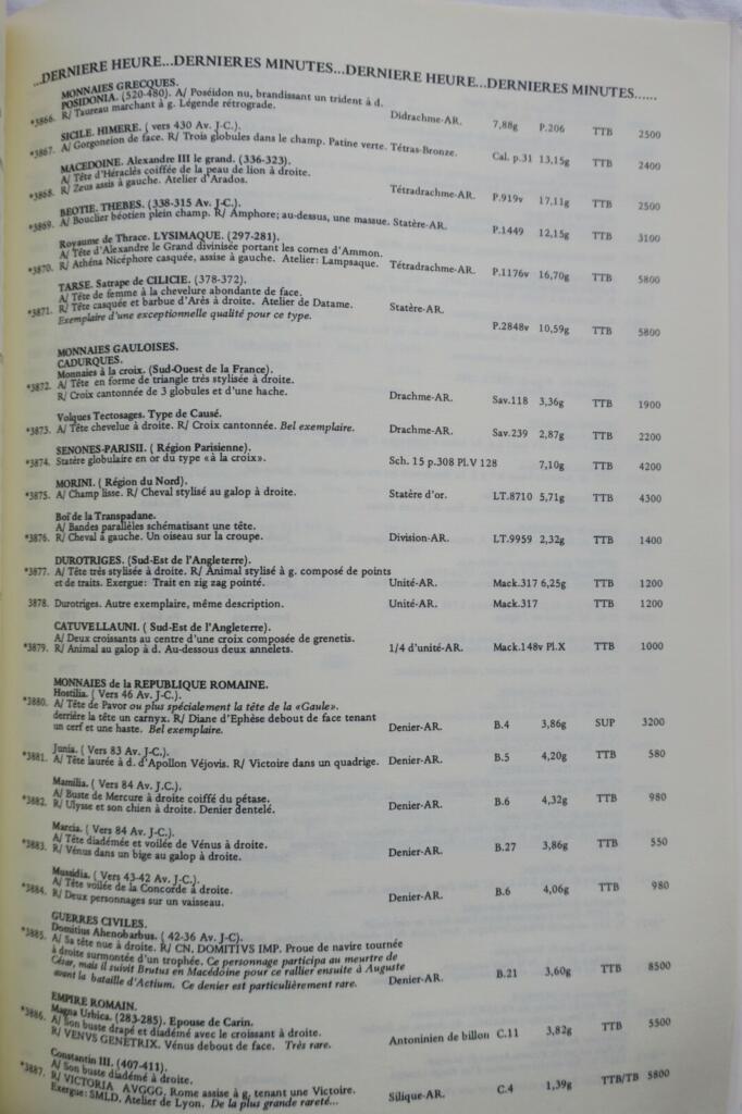 NUMISMATIQUE SAINT MALO NANTES CATALOGUE DECEMBRE 1987