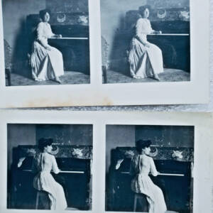 pianiste femme élégante au piano 1911 CASABLANCA stéréo 2 photos-cartes