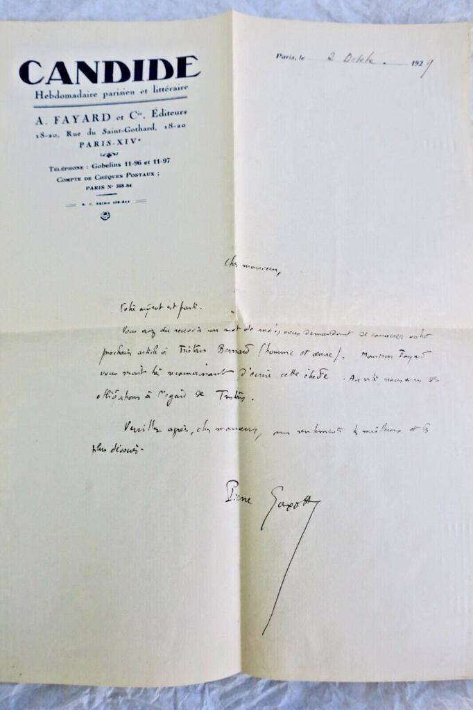 Pierre Gaxotte lettre autographe signée