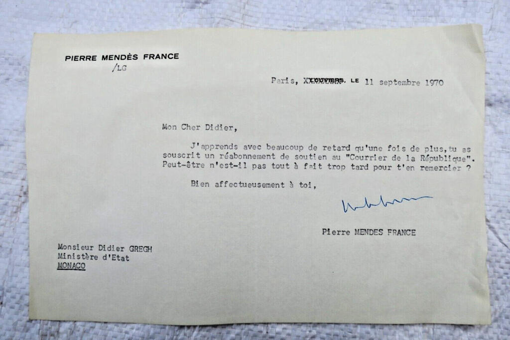 Pierre Mendès France 2 lettres signées