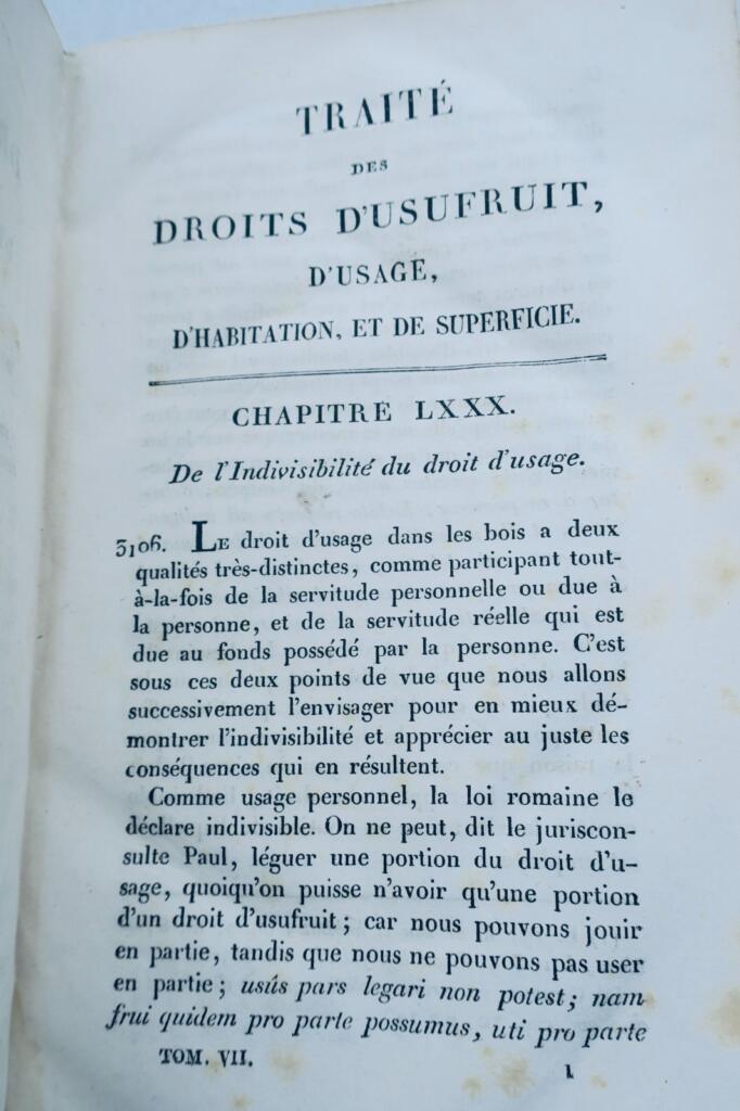 Proudhon TRAITE DES DROITS D&rsquo;USUFRUIT, D&rsquo;USAGE, D&rsquo;HABITATION, ET 1825