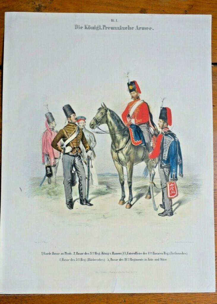 Prusse Die Königl. Preussische Armee 5 x lith. en couleur 30 x 40 cm