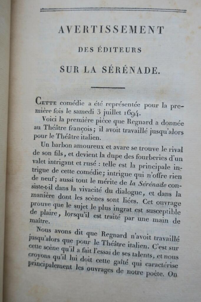REGNARD OEUVRES COMPLETES DE REGNARD 1820