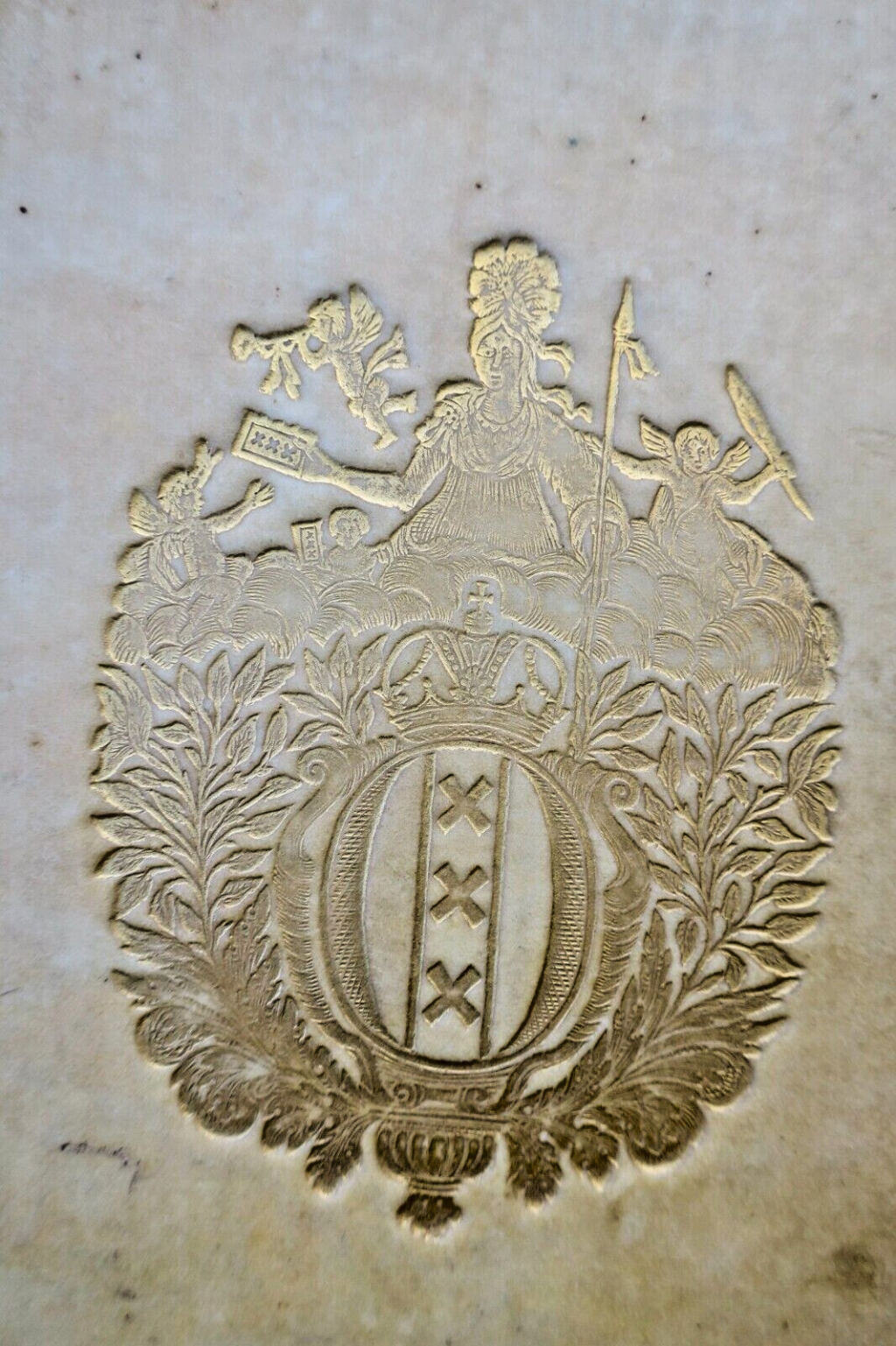 Vellum binding with arms of the Queen of Holland, 1731