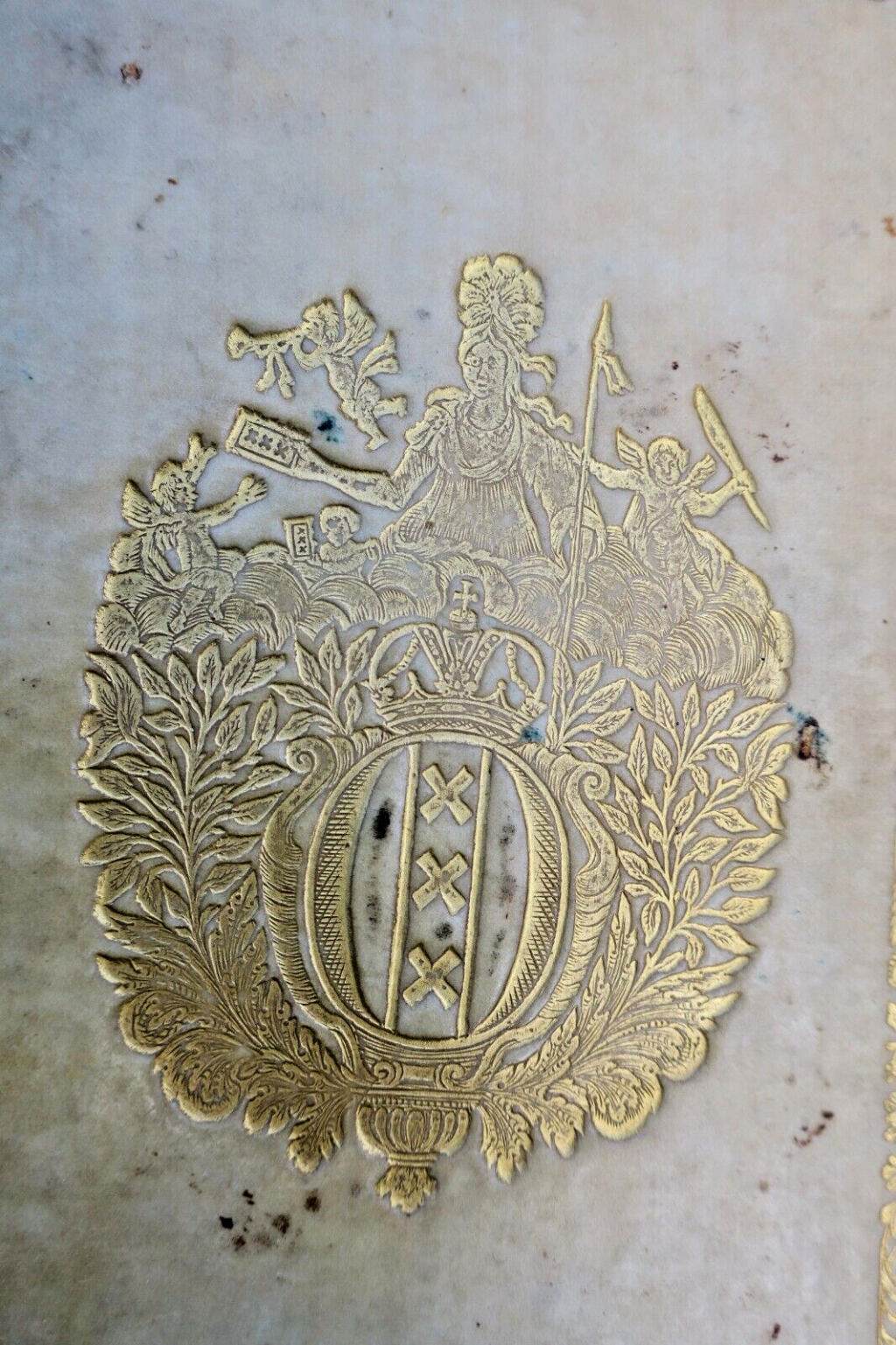 Vellum binding with arms of the Queen of Holland, 1731