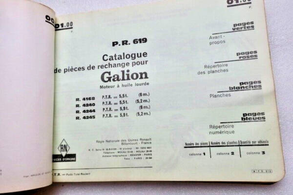 RENAULT Camion léger Galion catalogue de Pieces GALION – GOELETTE
