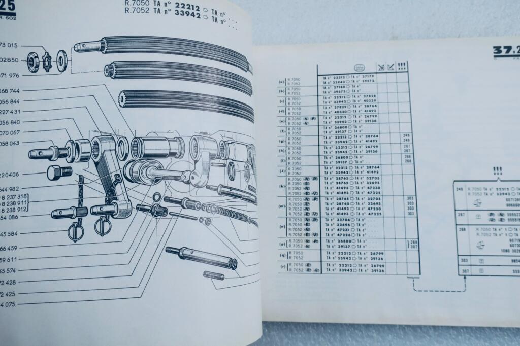Renault Motoculture Catalogue pièces rechanges détachées R 7050 P.R. 602