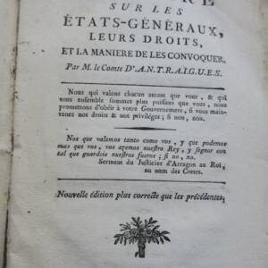 REVOLUTION ANTRAIGUES Mémoire sur les Etats-Généraux, leurs droits..1789
