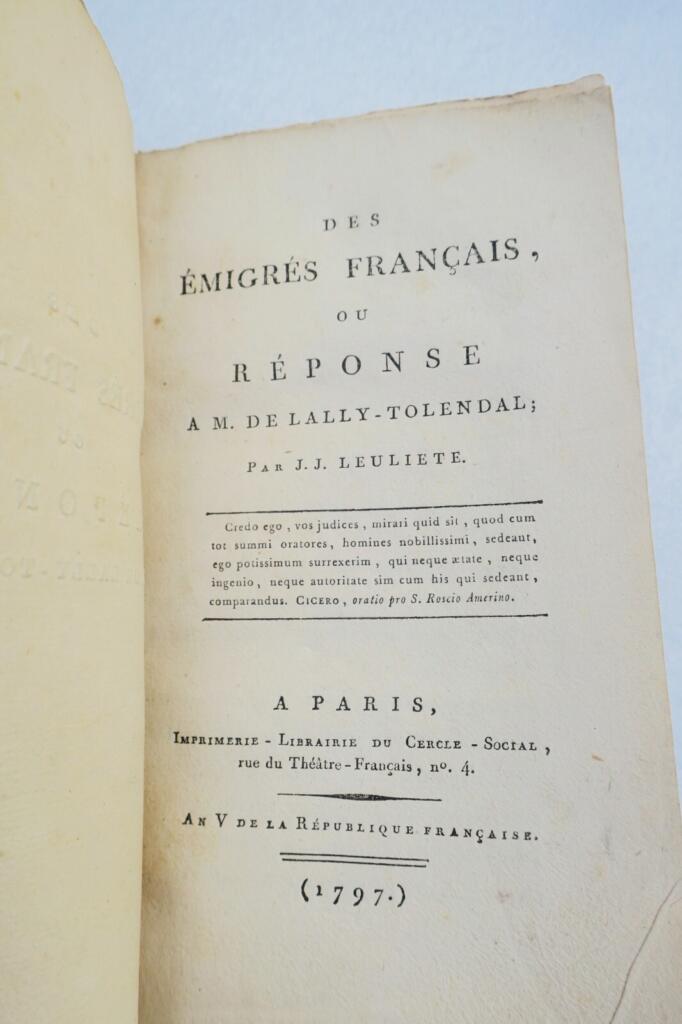 Révolution émigrés français ou réponse à M. de Lally-Tolendal 1797