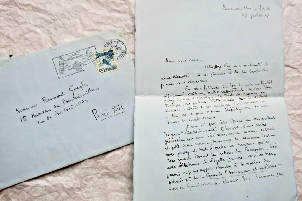 Letter by ROBERT de TRAZ to poet Fernand Gregh