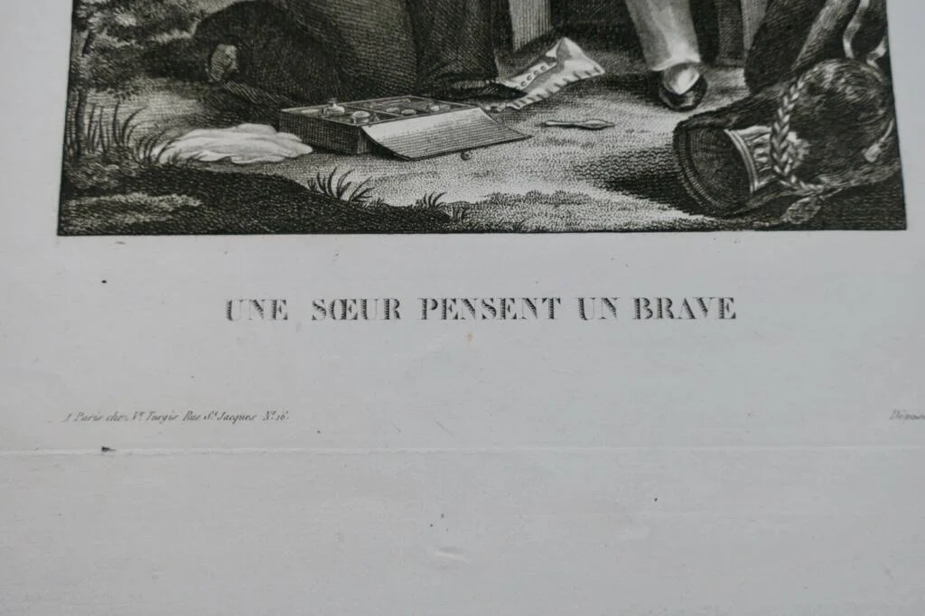 Soldat gravure 29 x 42 cm un soeur pensent un brave