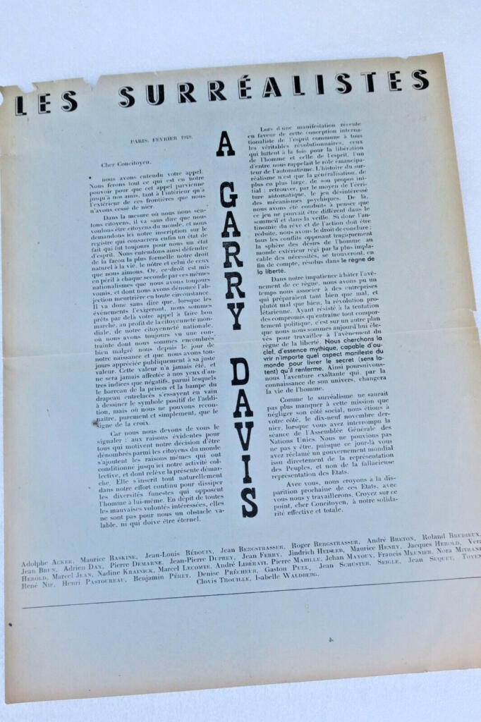 Surréalisme Les Surréalistes à Garry Davis 1949