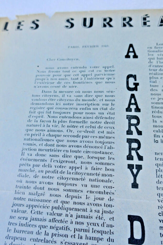 Surréalisme Les Surréalistes à Garry Davis 1949