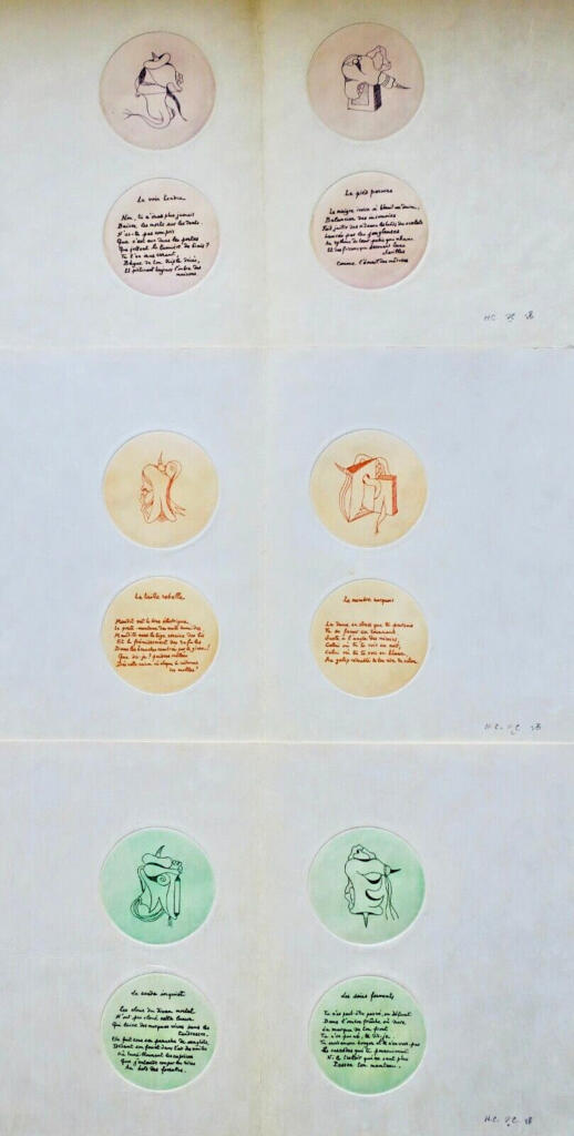 Surrealist talismans with poems and etchings