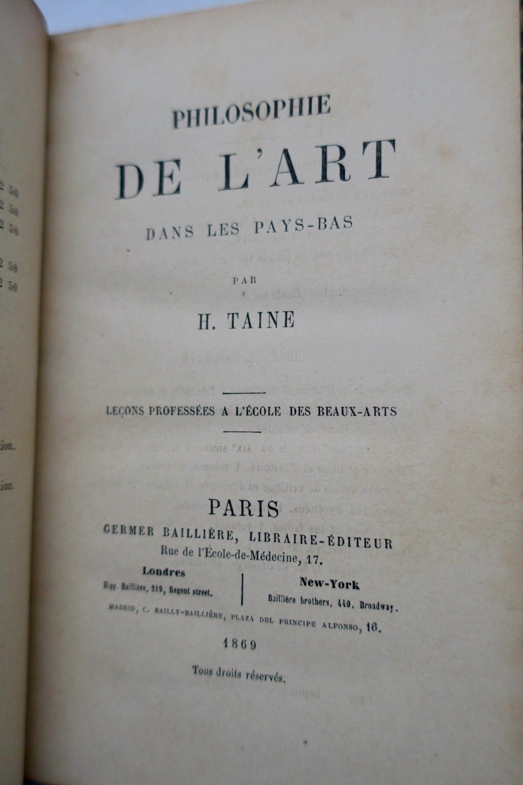 TAINE Philosophie de l' Art 1865 – Image 3