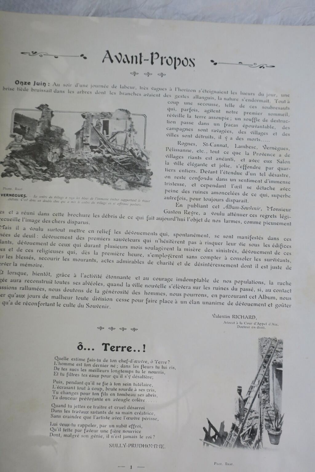 Souveniralbum des Erdbebens in der Provence