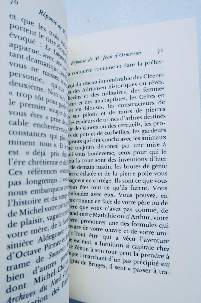 Yourcenar Discours de réception de Madame Marguerite Yourcenar /Ormesson