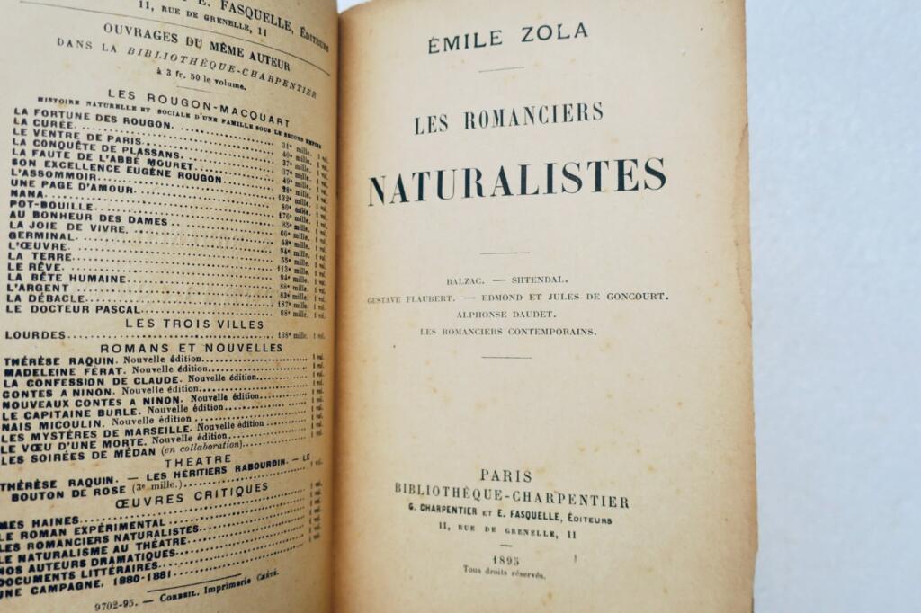 ZOLA (Emile) Les romanciers naturalistes Bibliothèque-Charpentier 1895
