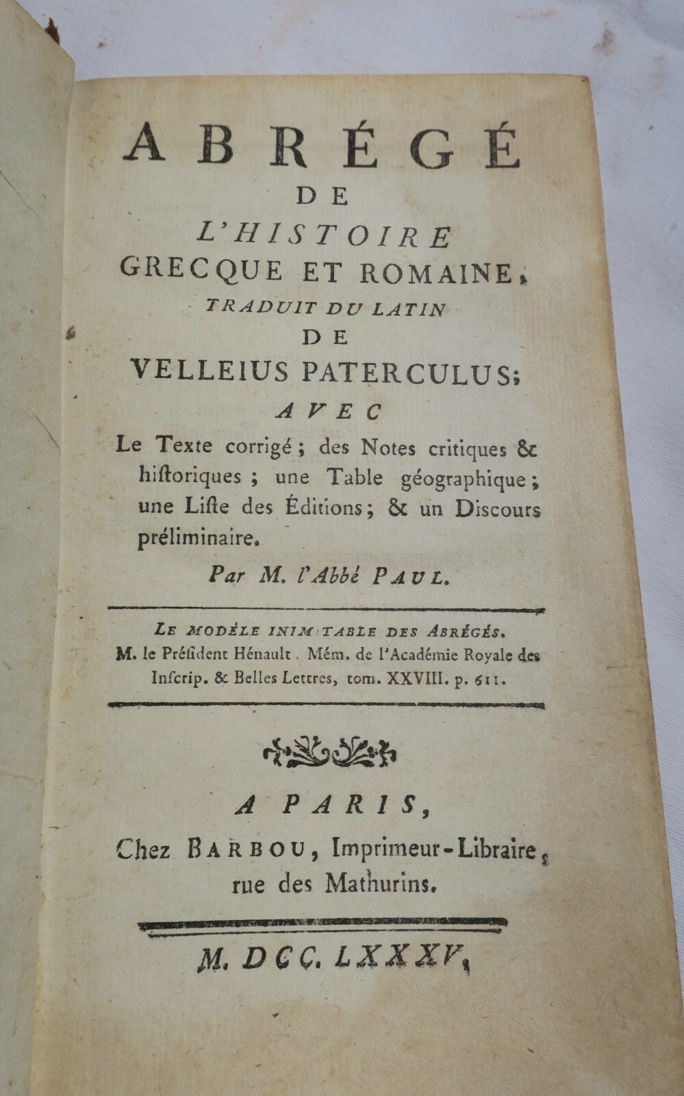 Abriss der Griechischen und Römischen Geschichte<span class="lla-card-orig-wrap"><span class="lla-card-orig">❦ ABREGE DE L’HISTOIRE GRECQUE ET ROMAINE 1785</span></span> - La Librairie Antique