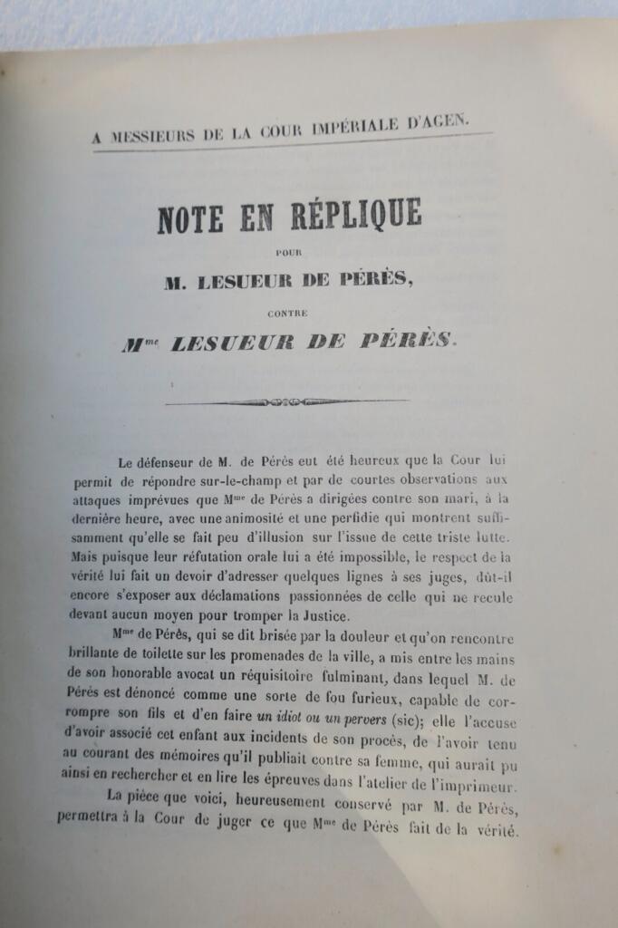 Agen Lesueur de Pérès 1869 affaire cour impériale