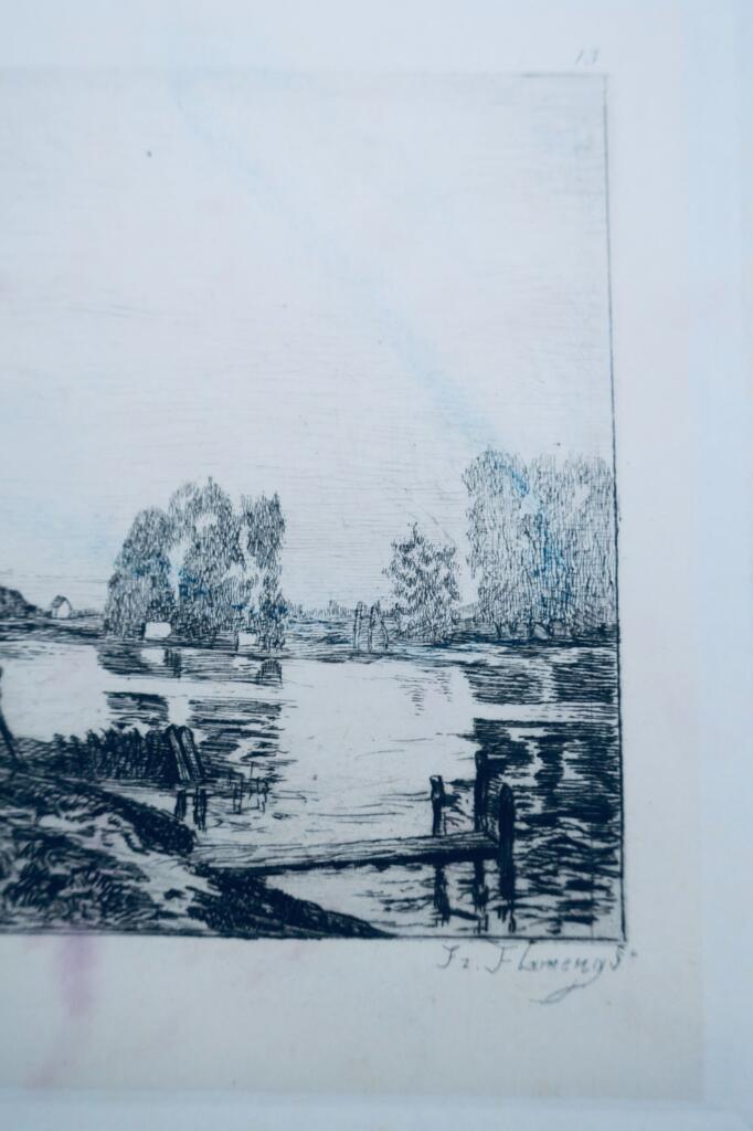 Radierung von SISLEY am Flussufer