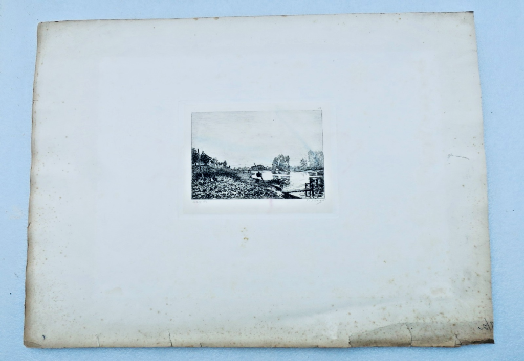Riverbank etching by Flameng after Sisley
