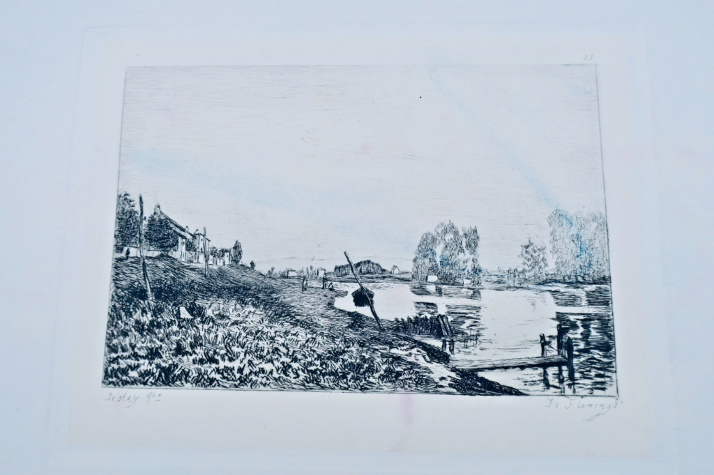 Riverbank etching by Flameng after Sisley