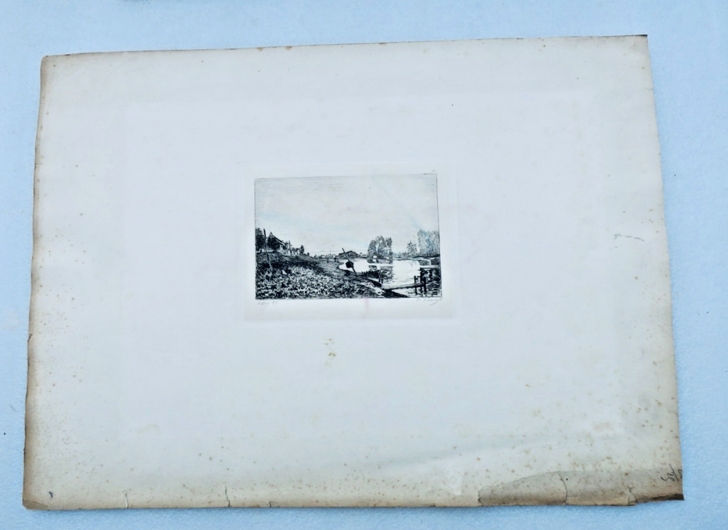 Riverbank etching by Flameng after Sisley