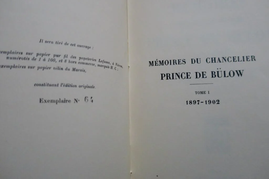 ALLEMAGNE Bülow Mémoires du chancelier prince de Bülow