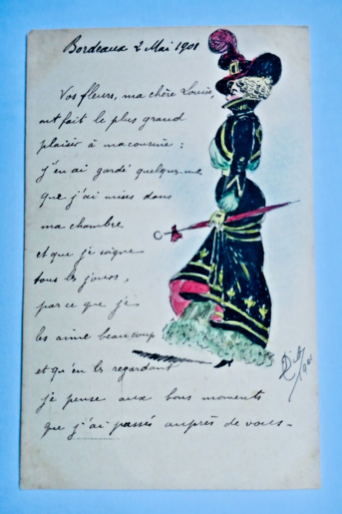 amour dessin original en couleur à la main 1901