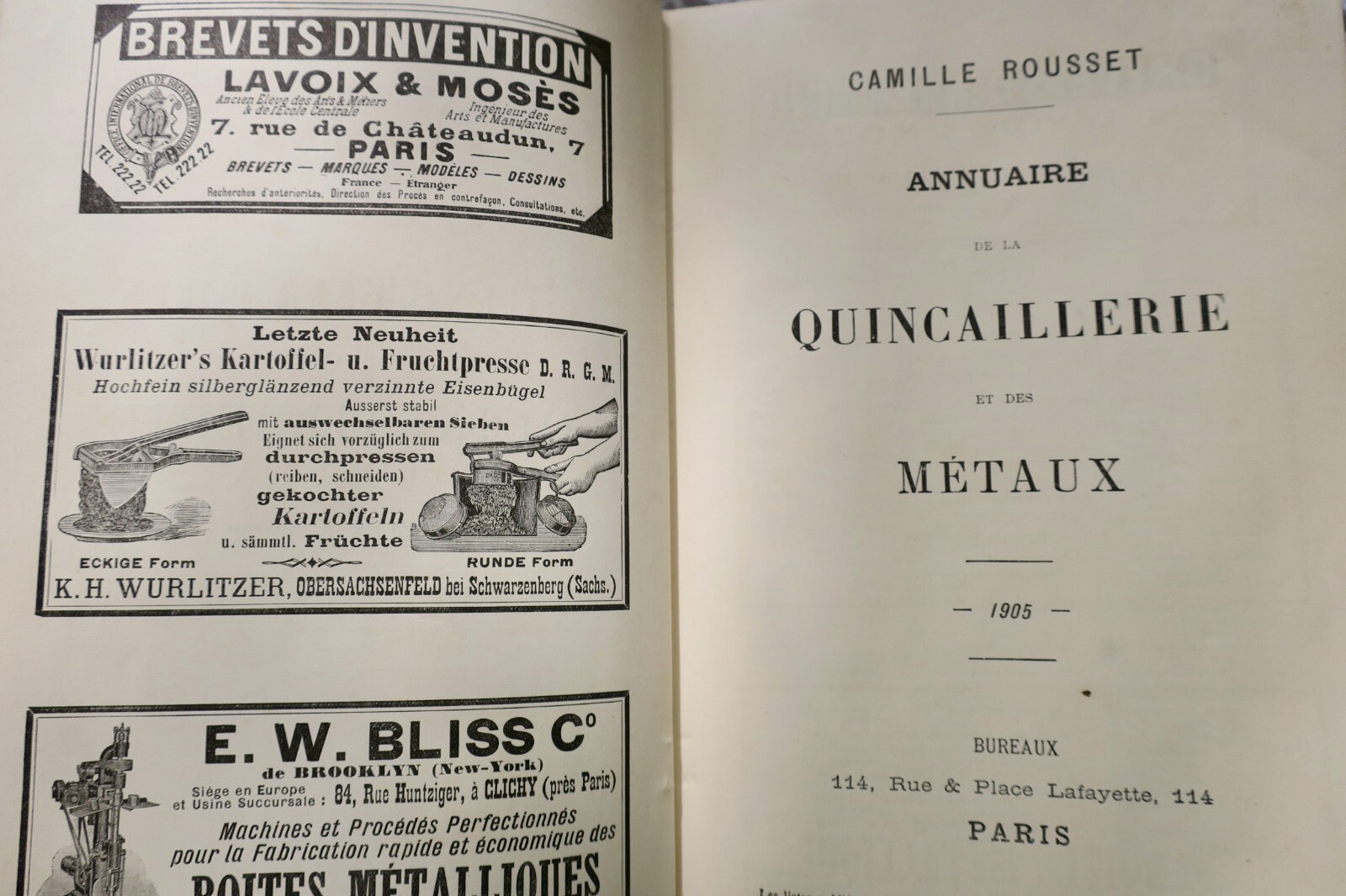 Verzeichnis von Hardware und Metallen<span class="lla-card-orig-wrap"><span class="lla-card-orig">❦ Annuaire de la QUINCAILLERIE et des METAUX 1905</span></span> - La Librairie Antique