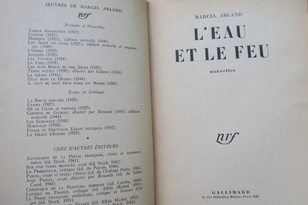 ARLAND L&rsquo;eau et le feu. Nouvelles +envoi