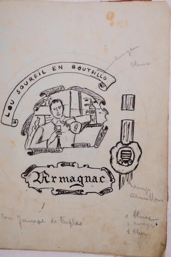 Armagnac étiquette dessin cahiers croquis