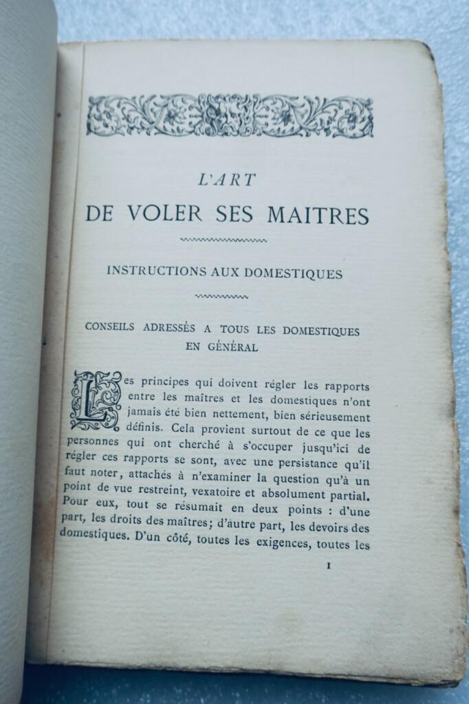 Art de voler ses Maîtres. Instructions aux Domestiques