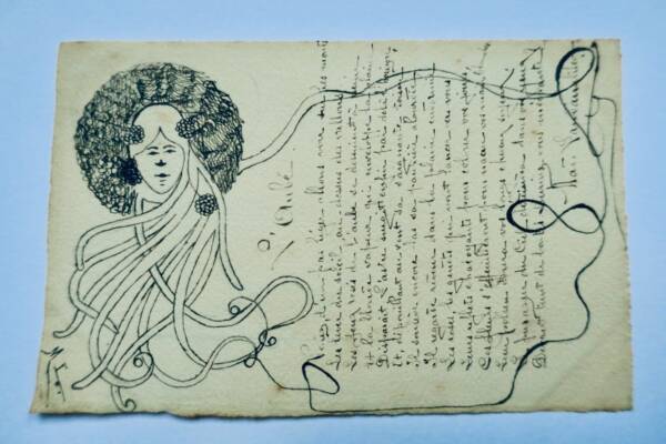 Aube poème carte-postale dessinée à la plume