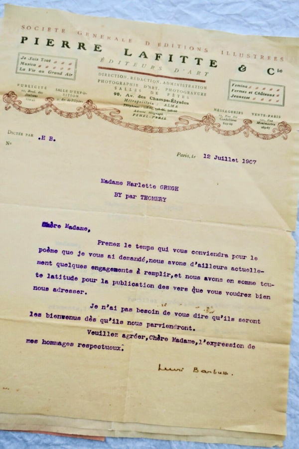 BARBUSSE 3 Lettere Dattiloscritte E Firmate