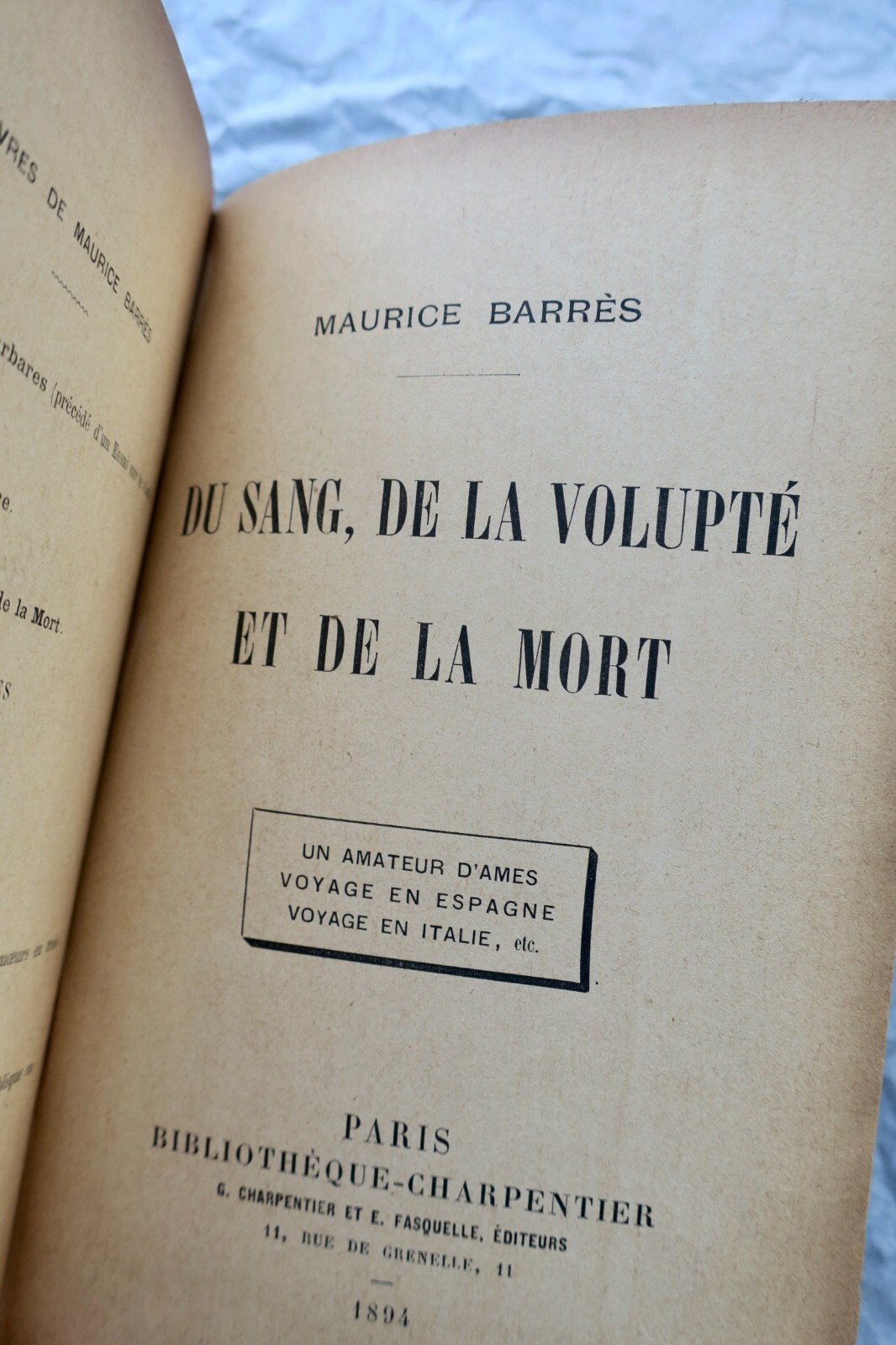 BARRES Maurice DU SANG, DE LA VOLUPTE ET DE LA MORT 1894 - La Librairie Antique