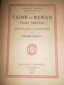 Lost Pages of Barres, Taine & Renan