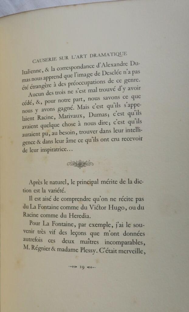 BARTET Causerie sur l’art dramatique 1903 ex. Anatole France