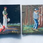 BASQUE 2 petites peintures sur tissus 110 x 110 mm.