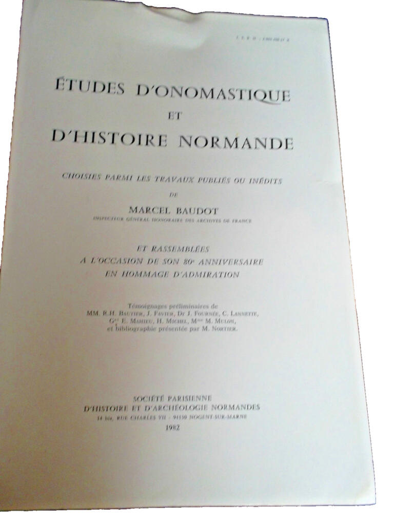 BAUDOT (Marcel) Studies in Onomastics and Norman History. Selected from the