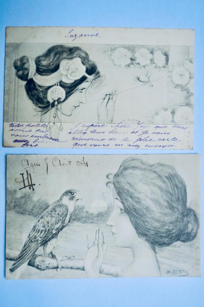 Zwei Postkarten der Belle Époque von B. Patella, 1904