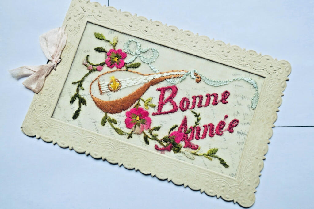 Belle époque carte Bonne année dépliante 86 x 135 mm.